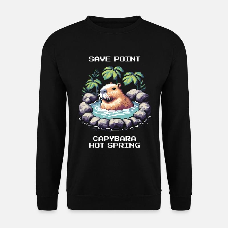 Speicherpunkt: Capybara-Onsen | Entspannung - Unisex Pullover - Schwarz