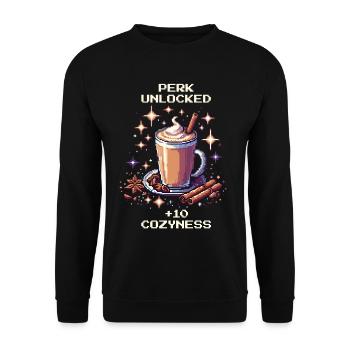Perk: +10 Gemütlichkeit | Chai Latte - Unisex Pullover - Schwarz - Vorne - Alina (178cm) & Michal (187cm)