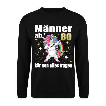 80th Birthday – Funny Unicorn Men - Unisex Sweatshirt - black - Front - Alina (178cm) & Michal (187cm)