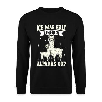 Alpaka Fan ICH MAG HALT EINFACH ALPAKAS Lustig - Unisex Pullover - Schwarz - Vorne - Alina (178cm) & Michal (187cm)