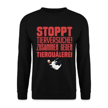 Tierschutz STOPPT TIERVERSUCHE ZUSAMMEN GEGEN - Unisex Pullover - Schwarz - Vorne - Alina (178cm) & Michal (187cm)