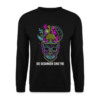 Die Gedanken sind frei - Neon Schädel - Unisex Pullover - Schwarz - Vorne - Alina (178cm) & Michal (187cm)