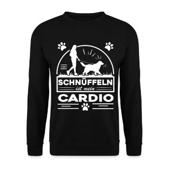 Mantrailing - Schnüffeln ist mein Cardio - Unisex Pullover - Schwarz - Vorne - Alina (178cm) & Michal (187cm)