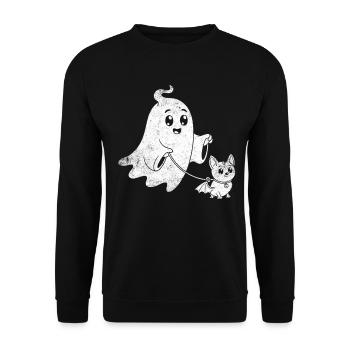 Ghost with Halloween bat dog - Unisex Sweatshirt - black - Front - Alina (178cm) & Michal (187cm)