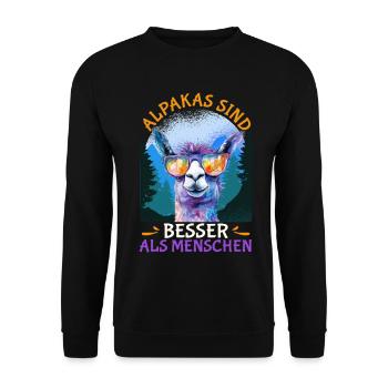 Alpaga Fan LES ALPAGAS SONT MEILLEURS QUE LES GENS Drôle - Sweat-shirt Unisexe - noir - Devant - Alina (178cm) & Michal (187cm)