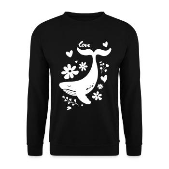 Playful whale with flowers and heart motifs - Unisex Sweatshirt - black - Front - Alina (178cm) & Michal (187cm)
