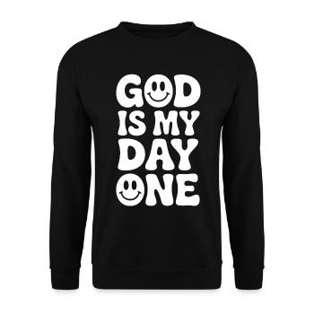 Dieu est mon premier jour – Faith Design - Sweat-shirt Unisexe - noir - Devant - Alina (178cm) & Michal (187cm)