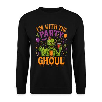 Ich bin mit dem Party-Ghoul, Halloween-Gruppenoutfit - Unisex Pullover - Schwarz - Vorne - Alina (178cm) & Michal (187cm)