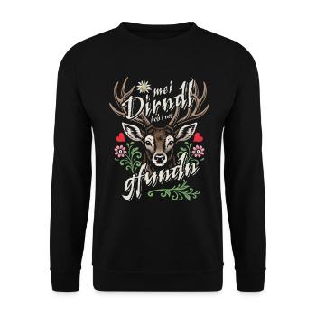 Mei Dirndl hob i net gfundn, Dirndl Ersatz, Tracht - Unisex Pullover - Schwarz - Vorne - Alina (178cm) & Michal (187cm)