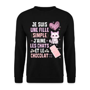 Je suis une fille Simple Chats et Chocolat - Sweat-shirt Unisexe - noir - Devant - Alina (178cm) & Michal (187cm)