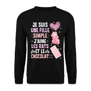 Je suis une fille Simple Rats et Chocolat - Sweat-shirt Unisexe - noir - Devant - Alina (178cm) & Michal (187cm)