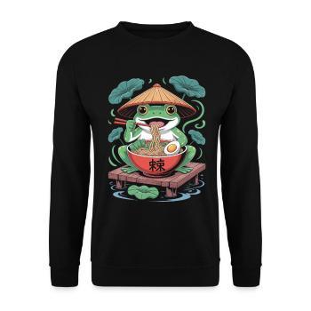 Frosch Ramen Enjoyment Adventure with Asian - Unisex Sweatshirt - black - Front - Alina (178cm) & Michal (187cm)