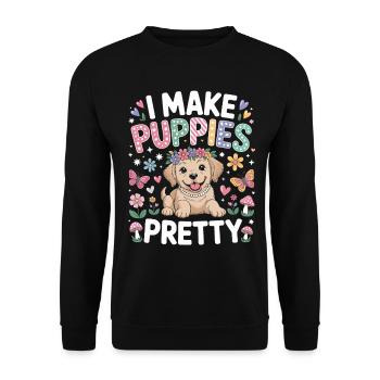 Toiletteur pour chiens Je rends les chiots jolis Je fais - Sweat-shirt Unisexe - noir - Devant - Alina (178cm) & Michal (187cm)