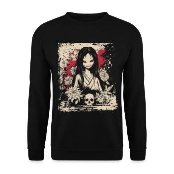 Fille en kimono d'anime d'horreur avec motif de crâne - Sweat-shirt Unisexe - noir - Devant - Alina (178cm) & Michal (187cm)
