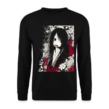 Horreur manga fille en kimono aux yeux rouges - Sweat-shirt Unisexe - noir - Devant - Alina (178cm) & Michal (187cm)
