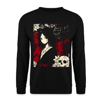 Illustration d'une fille démoniaque effrayante en kimono - Sweat-shirt Unisexe - noir - Devant - Alina (178cm) & Michal (187cm)