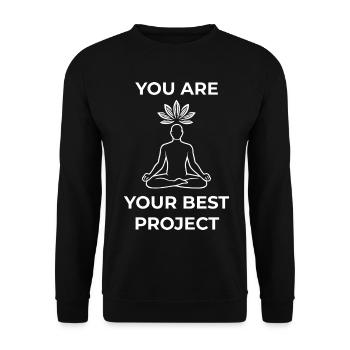 Achtsamkeit Du Bist Dein Bestes Projekt - Unisex Pullover - Schwarz - Vorne - Alina (178cm) & Michal (187cm)