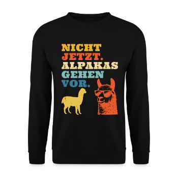 Fan d'alpagas PAS MAINTENANT LES ALPAGAS AVANT TOUT Drôle - Sweat-shirt Unisexe - noir - Devant - Alina (178cm) & Michal (187cm)