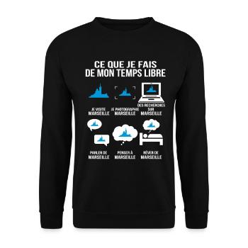 Ce que je fais de mon temps libre – Marseille - Sweat-shirt Unisexe - noir - Devant - Alina (178cm) & Michal (187cm)