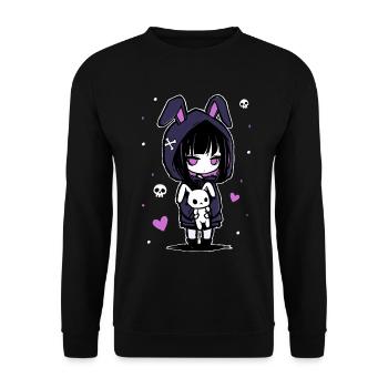 Fille d'anime gothique avec un sweat à capuche en forme de lapin et un crâne - Sweat-shirt Unisexe - noir - Devant - Alina (178cm) & Michal (187cm)