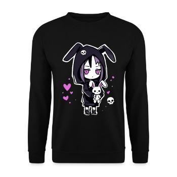 Fille d'anime gothique avec un sweat à capuche en forme de lapin et un crâne - Sweat-shirt Unisexe - noir - Devant - Alina (178cm) & Michal (187cm)