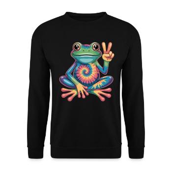  Frosch Tie-Dye Hippie Peace Zeichen - Unisex Pullover - Schwarz - Vorne - Alina (178cm) & Michal (187cm)