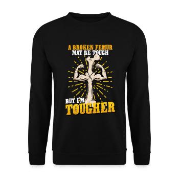Beinbruch Gebrochener Oberschenkel - Unisex Pullover - Schwarz - Vorne - Alina (178cm) & Michal (187cm)
