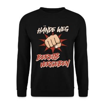 Malle HÄNDE WEG! Anti Flirt Party Outfit - Unisex Pullover - Schwarz - Vorne - Alina (178cm) & Michal (187cm)