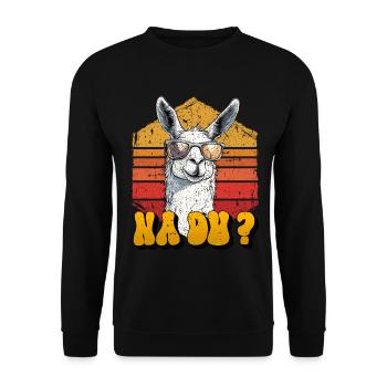 Alpaka Fan NA DU? Retro Lama Lustiges - Unisex Pullover - Schwarz - Vorne - Alina (178cm) & Michal (187cm)