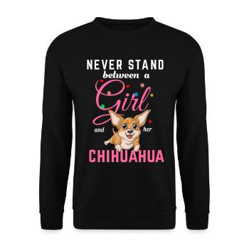 Mädchen und Chihuahua T-Shirt - Unisex Pullover - Schwarz - Vorne - Alina (178cm) & Michal (187cm)