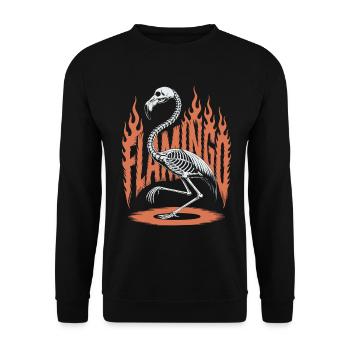 Flamingo Flammen Skelett Halloween - Unisex Pullover - Schwarz - Vorne - Alina (178cm) & Michal (187cm)