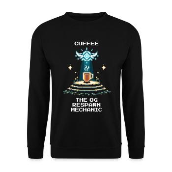 Café : L'OG Respawn | Barista Expresso - Sweat-shirt Unisexe - noir - Devant - Alina (178cm) & Michal (187cm)