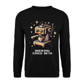 Brühen seit der Beta | Kaffee Barista - Unisex Pullover - Schwarz - Vorne - Alina (178cm) & Michal (187cm)