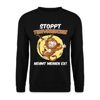 Tierschutz STOPPT TIERVERSUCHE NEHMT MEINEN EX - Unisex Pullover - Schwarz - Vorne - Alina (178cm) & Michal (187cm)