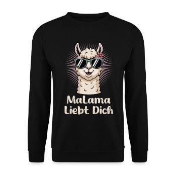 Bald Mama MALAMA LIEBT DICH Lustiges - Unisex Pullover - Schwarz - Vorne - Alina (178cm) & Michal (187cm)