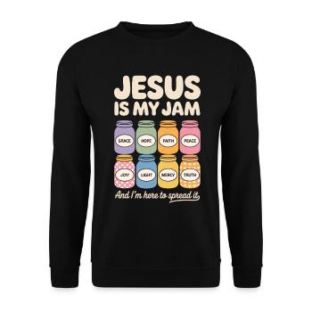 Jésus est ma confiture : foi, espoir, paix, - Sweat-shirt Unisexe - noir - Devant - Alina (178cm) & Michal (187cm)