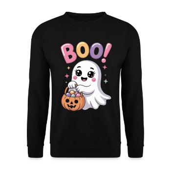 Kawaii Geist Boo Süßes Spukabenteuer - Unisex Pullover - Schwarz - Vorne - Alina (178cm) & Michal (187cm)