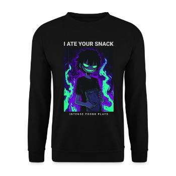 Dark Phonk Anime Creepy I Ate Your Snack - Unisex Sweatshirt - black - Front - Alina (178cm) & Michal (187cm)