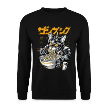 Cyber cat eating ramen - Unisex Sweatshirt - black - Front - Alina (178cm) & Michal (187cm)