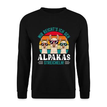 Éventail d’alpaga J’EN AI ASSEZ DES ALPAGAS DE GO STROKE - Sweat-shirt Unisexe - noir - Devant - Alina (178cm) & Michal (187cm)
