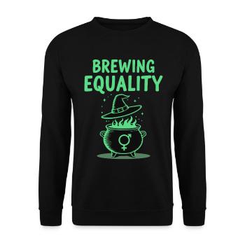 Brewing Equality – Feminism Halloween Saying - Unisex Sweatshirt - black - Front - Alina (178cm) & Michal (187cm)