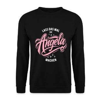 Lass das mal die Angela machen - Namenstag - Unisex Pullover - Schwarz - Vorne - Alina (178cm) & Michal (187cm)