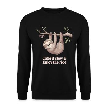Take it slow &amp; enjoy the journey sloth - Unisex Sweatshirt - black - Front - Alina (178cm) & Michal (187cm)