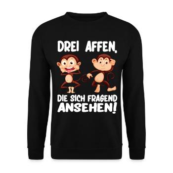 Drei Affen die sich fragend ansehen Lustig - Unisex Pullover - Schwarz - Vorne - Alina (178cm) & Michal (187cm)