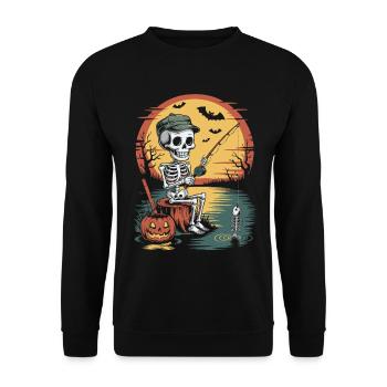 Skelet of an angler at full moon - Unisex Sweatshirt - black - Front - Alina (178cm) & Michal (187cm)