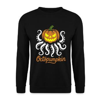 Octopumpkin - Gruseliger Kürbis mit Tentakeln - Unisex Pullover - Schwarz - Vorne - Alina (178cm) & Michal (187cm)