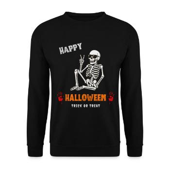 Halloween SPruch mit Skelett - Unisex Pullover - Schwarz - Vorne - Alina (178cm) & Michal (187cm)