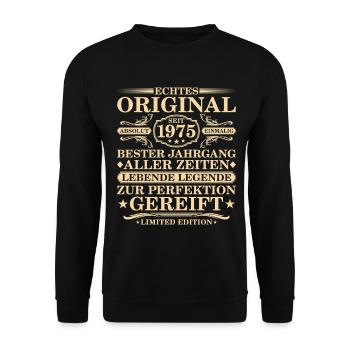 Original since 1975 Volume - 50th Birthday - Unisex Sweatshirt - black - Front - Alina (178cm) & Michal (187cm)