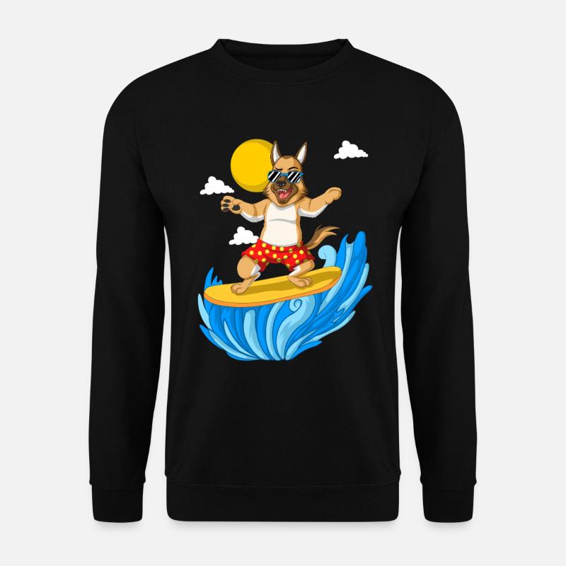 Surfing German Shepherd Dog - Unisex Sweatshirt - black