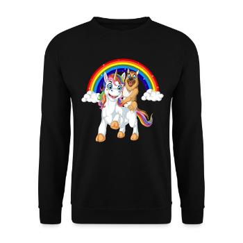 Deutscher Schäferhund auf Einhorn - Unisex Pullover - Schwarz - Vorne - Alina (178cm) & Michal (187cm)